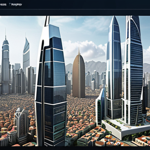 Home 14 **
"A bustling virtual cityscape blending futuristic skyscrapers with traditional Middle Eastern architecture, showcasing diverse digital avatars trading virtual properties. Overlay market charts indicating real estate growth in Asia, Latin America, and Europe."
**