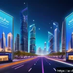 가상 부동산 투자와 디지털 자산의 미래 - A futuristic virtual real estate marketplace scene set in a bustling Arabic-themed digital city with...
